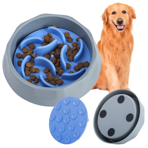 Alainzeo 2-in-1-Kunststoff-Hundenapf mit Silikon-Einsatz für langsames Fressen, Silikon-Welpen-Futternapf mit Saugnäpfen für kleine, mittelgroße und große Hunde und Katzen (blau) von Alainzeo