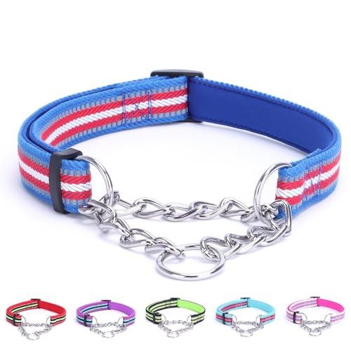 Alainzeo Reflektierendes Martingale-Hundehalsband, verstellbares, weiches Neopren, gepolstertes, atmungsaktives Nylon-Haustierhalsband für Welpen, mittelgroße und große Hunde, Blau, M von Alainzeo