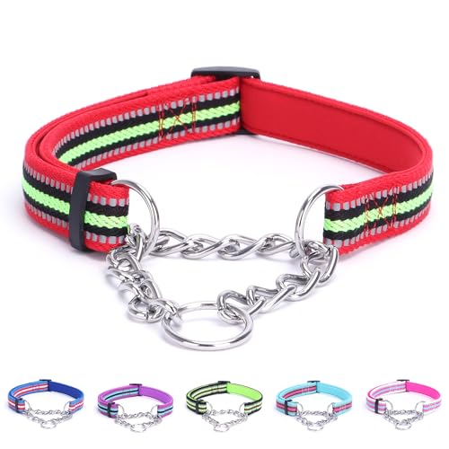 Alainzeo Reflektierendes Martingale-Hundehalsband, verstellbares, weiches Neopren, gepolstertes, atmungsaktives Nylon-Haustierhalsband für Welpen, mittelgroße und große Hunde, Rot, S von Alainzeo