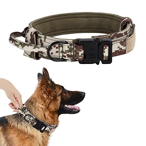 Alainzeo Taktisches Hundehalsband, Militärisches Training Verstellbares Nylon-Hundehalsband mit Kontrollgriff und Schnellverschluss-Schwermetallschnalle für mittelgroße und große Hunde(Armeegrün, XL) von Alainzeo