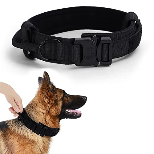 Taktisches Hundehalsband, Militärtraining Verstellbares Nylon Hundehalsband mit Kontrollgriff und Schnellverschluss Schwermetallschnalle für mittelgroße und große Hunde (Schwarz, L) von Alainzeo