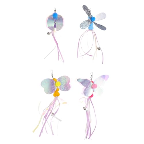 Alasum 4 Stück Teiliges Katzenspielzeug mit Glocke Interaktive Insekten Designs Schmetterling Biene Libelle Marienkäfer Ersatzköpfe für Katzenangel Fördert Zufällige Zufällige Farbe von Alasum