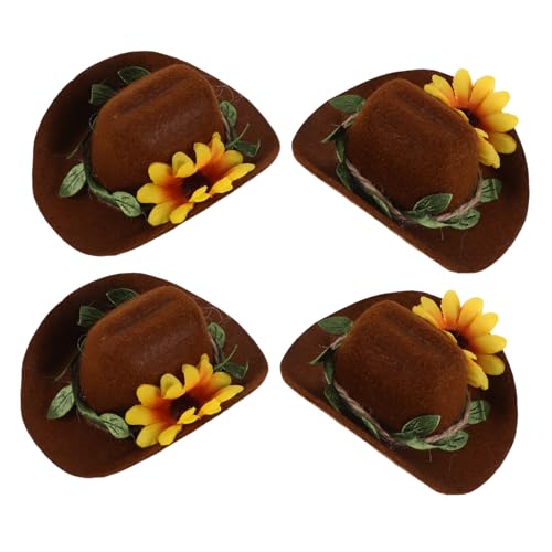 Alasum 4 Stücke Teiliges Verstellbare Filz Haustier Hüte mit Blumencowboy Design Kleine Western Hauben für Hamster Meerschweinchen Papageien Schlangen Langlebig und Leicht zu Reinigen von Alasum