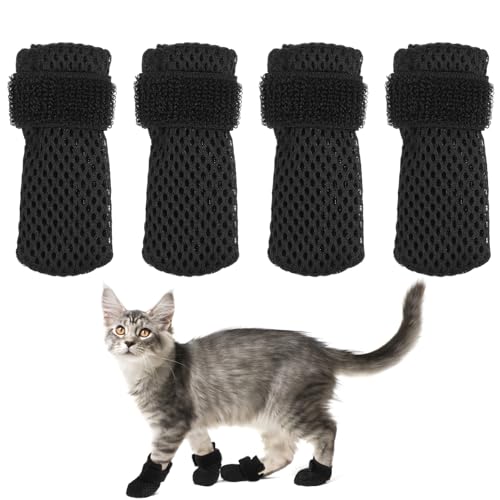 Alasum 4Stücke Katzenfußabdeckungen Verstellbare Kratzfeste Katzenschuhe für Medikamente Pfotenfreundlich Atmungsaktive Socken für Katzen Baden für Nagelpflege von Alasum