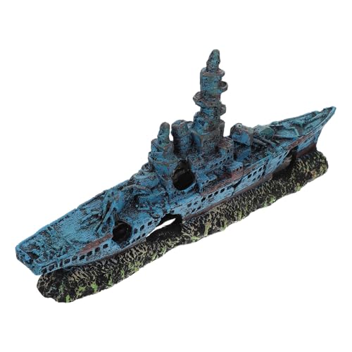 Alasum Aquarium Deko Schiff aus Resin Realistische Schiff-Wrack Verzierung Fisch Versteck und Versteckmöglichkeit Blaues Modell für Dekoratives Fischbecken Umweltfreundlich und von Alasum