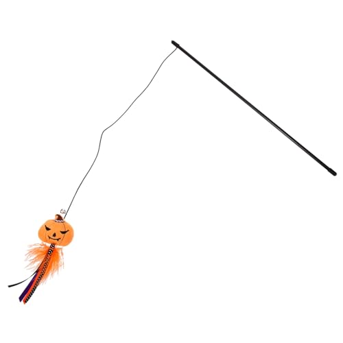 Alasum Halloween Katzen-spielangel Interaktives Katzenspielzeug Dekorativer Teaserstab für Kätzchen Beschäftigung Wohnungskatzen Spaßiges Katzenstick mit Kürbis-Design von Alasum