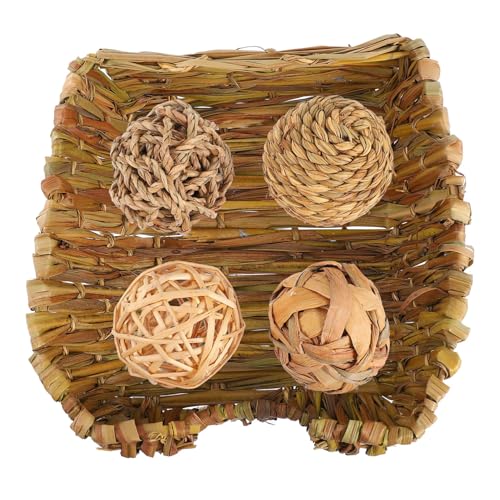 Alasum Teiliges Handgewebtes Kleintier-strohhaus- Faltbares Kaninchen Hamster-Nest Multifunktionales Versteck und Schlafplatz Langlebig und Platzsparend für Haustierkäfige von Alasum