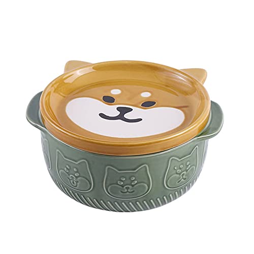 Alberte Cartoon Japanische Keramik Katze Hund Nudelschalen mit Deckel Niedliche Tiersuppe Salat Obstschale KüChengeschirr A von Alberte