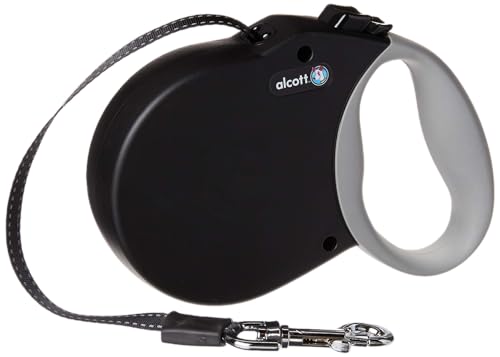 Alcott 5202-RLSHPW Abenteuer Rolleinen für Hunde Gurtleine 5 m lang Reflektstreifen im Gurt mit Soft Grauer Griff S schwarz, 20 kg von alcott