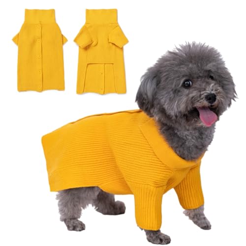 Haustierkleidung, Hundepullover, niedlich, gestrickt, für Welpen, Winter, warm, für Katzen und Hunde, Gelb, Größe M von Alessia Cara