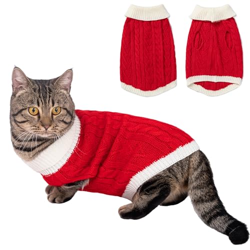 Hundepullover für Haustiere, Weihnachtskleidung, gestrickt, Rollkragen-Sweatshirt, warm, für Hunde und Katzen, für kleine, mittelgroße und große Hunde (Rot, M) von Alessia Cara