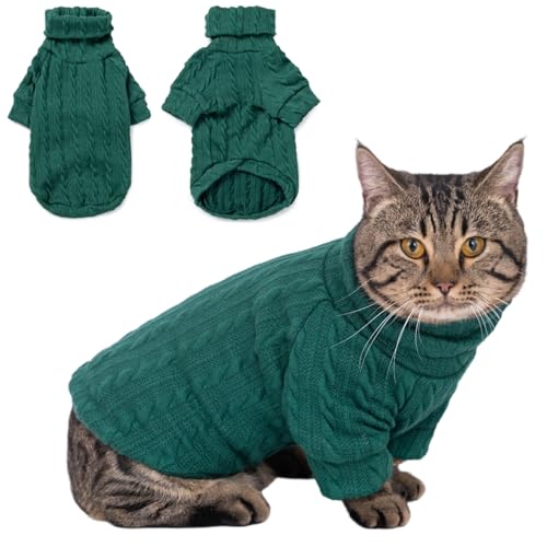 Hundepullover für den Winter, warm, klassisch, Katzenpullover, Hundekleidung, gestrickter Rollkragenpullover (Grün, Größe M) von Alessia Cara