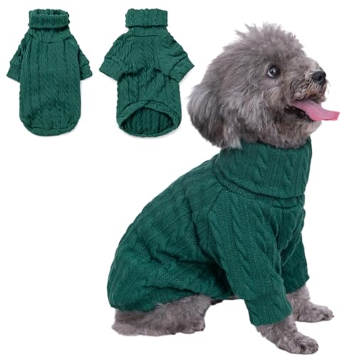 Hundepullover für den Winter, warm, klassisch, Katzenpullover, Hundekleidung, gestrickter Rollkragenpullover (Grün, L) von Alessia Cara