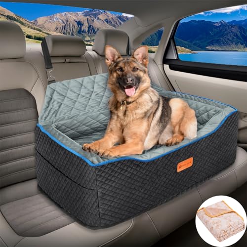 Booster Hundeautositz für große mittelgroße Hunde, erhöhter Haustier-Autositz mit Hundesicherheitsgurt für Auto, waschbarer Hunde-Booster-Autositz für große mittelgroße Hunde unter 27,2 kg oder 2 von AlfaTok