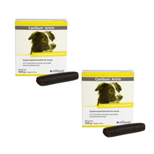 Alfavet CaniGum Artrin | Doppelpack | 2 x 6 x 28 g | Ergänzungsfuttermittel für Hunde | Omega-3-Fettsäuren, Teufelskralle & Weidenrinde | Zur Unterstützung der Gelenkfunktion von Alfavet