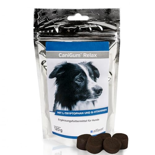 Alfavet CaniGum Relax Ergänzungsfuttermittel für Hunde mit L-Tryptophan und B-Vitaminen, für Ausgleich und Nervenstärke, 120g Kaudrops von Alfavet