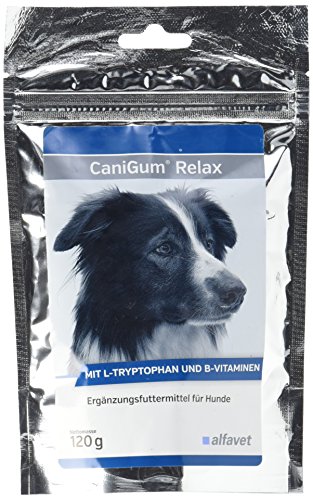 Alfavet CaniGum Relax Ergänzungsfuttermittel für Hunde mit L-Tryptophan und B-Vitaminen, für Ausgleich und Nervenstärke, 120g Kaudrops von Alfavet