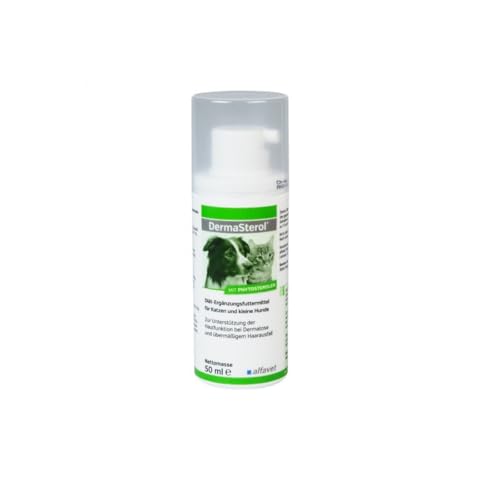 Alfavet DermaSterol, Diät-Ergänzungsfuttermittel für Hunde und Katzen bei Dermatose und übermäßigem Haarausfall, 50 ml Spender von Alfavet