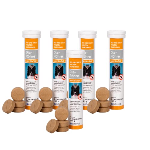 Alfavet Dia-Röhre von Dia Tab | 5er Pack | 5 x 12 x 5,5g | Ergänzungsfuttermittel für Hunde und Katzen bei Durchfall | Kann dabei helfen Durchfall bei Hund und Katze zu reduzieren Alfavet Dia-Röhre von Dia Tab | 5er Pack | 5 x 12 x 5,5g | Ergänzungsfuttermittel für Hunde und Katzen bei Durchfall | Kann dabei helfen Durchfall bei Hund und Katze zu reduzieren von Alfavet