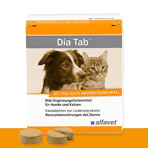 Alfavet Dia Tab | 6 x 5,5g | Ergänzungsfuttermittel für Hunde und Katzen bei Durchfall | Kann dabei helfen Durchfall bei Hund und Katze zu reduzieren | Ideal für Unterwegs von Alfavet