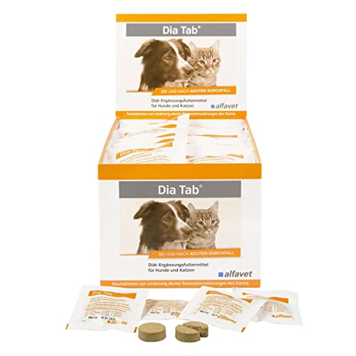 alfavet Dia Tab, 60 x 5,5g, Diät-Ergänzungsfuttermittel für Hunde und Katzen, Kautablette gegen Durchfall Erbrechen von Alfavet