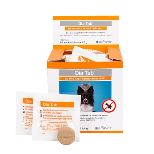 alfavet Dia Tab, 20 x 5,5g, Diät-Ergänzungsfuttermittel für Hunde und Katzen, Kautablette gegen Durchfall von Alfavet