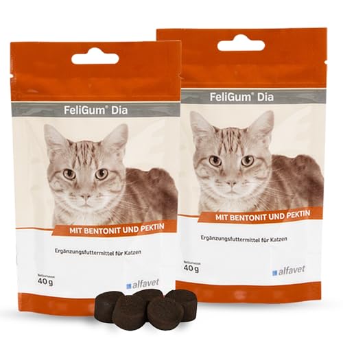 Alfavet FeliGum Dia, Doppelpack, Diät-Ergänzungsfuttermittel bei Durchfall für Katzen Resorptionsstörungen des Darms, Kaudrops, 2 x 40g Beutel von Alfavet