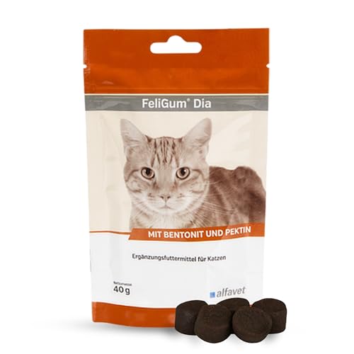 alfavet FeliGum Dia, Diät-Ergänzungsfuttermittel bei Durchfall für Katzen, Resorptionsstörungen des Darms, Kaudrops, 40g Beutel von Alfavet