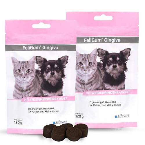 alfavet FeliGum Gingiva, Doppelpack, unterstützt bei Zahnfleisch und Maulhöhlen Entzündung von Katze und Hund, Kaudrops, Ergänzungsfuttermittel, 2 x 120g von Alfavet