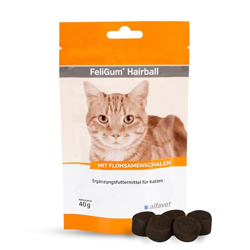 Alfavet FeliGum Hairball Kaudrops zur Unterstützung der Ausscheidung verschluckter Haarballen, Ergänzungsfuttermittel für Katzen, 40g Beutel von Alfavet