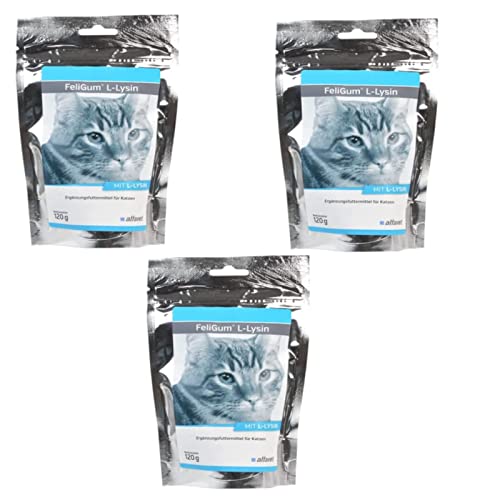 Alfavet FeliGum L-Lysin, 3er-Pack, bei Katzenschnupfen, Ergänzungsfuttermittel für Katzen, 2 x 120 g Beutel, 3 x ca 60 Kaudrops von Alfavet
