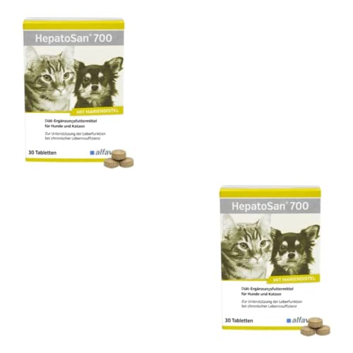 Alfavet HeptoSan 700 | Doppelpack | 2 x 30 Tabletten | Ergänzungsfuttermittel für Hunde und Katzen |Zur Unterstützung der Leberfunktion bei chronischer Leberinsuffizienz von Alfavet