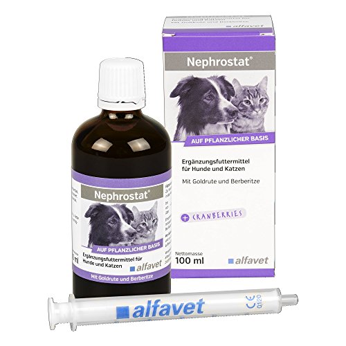 Alfavet Nephrostat, Ergänzungsfuttermittel zur Gesundheitsunterstützung der Harnorgane, für Hunde und Katzen, 100ml mit Dosierspritze von Alfavet