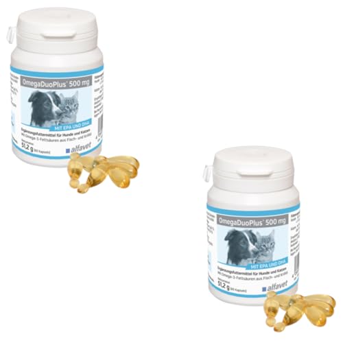 Alfavet OmegaDuoPlus 500 mg | Doppelpack | 2 x 60 Kapseln | Ergänzungsfuttermittel für Hunde und Katzen | Zur Unterstützung von Zellfunktion, Hautstoffwechsel und Immunfunktion Alfavet OmegaDuoPlus 500 mg | Doppelpack | 2 x 60 Kapseln | Ergänzungsfuttermittel für Hunde und Katzen | Zur Unterstützung von Zellfunktion, Hautstoffwechsel und Immunfunktion von Alfavet