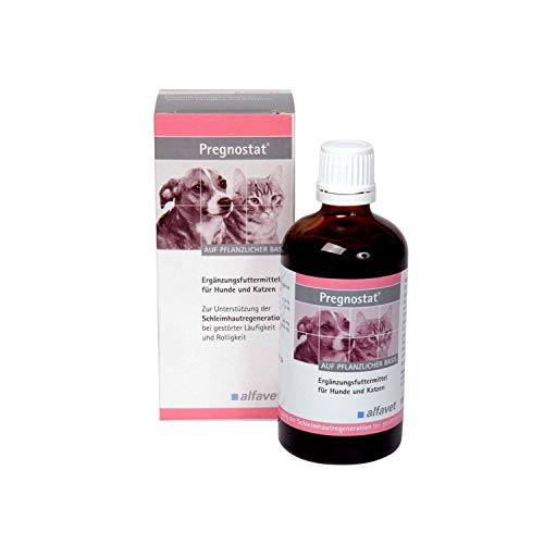 Pregnostat Ergänzungsfuttermittel für Hunde und Katzen Mit Pulsatilla und ASA foetida-Extrakt enthält hochwertige Pflanzenstoffe (Pulsatilla, ASA foetida) 100 ml von Alfavet