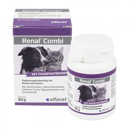 Alfavet Renal Combi, Wirkstoffkomplex mit Phosphatbinder zur geregelten Nährstoffversorgung bei Nierenerkrankung für Hund und Katze, Pulver 50g von Alfavet