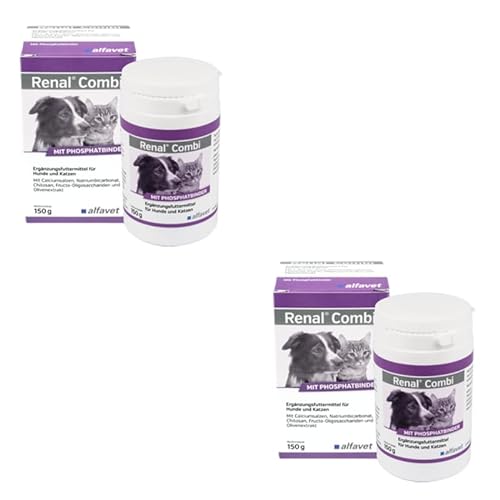 Alfavet Renal Combi | Doppelpack | 2 x 150 g | Ergänzungsfuttermittel für Hunde und Katzen in Pulverform | Zur Unterstützung der Darmfunktion | Mit Calciumsalzen und Chitosan von Alfavet