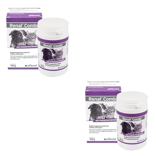 Alfavet Renal Combi | Doppelpack | 2 x 150 g | Ergänzungsfuttermittel für Hunde und Katzen in Pulverform | Zur Unterstützung der Darmfunktion | Mit Calciumsalzen und Chitosan von Alfavet