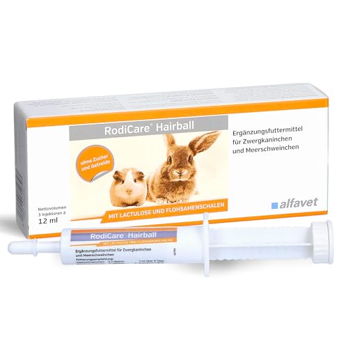 Alfavet RodiCare Hairball, Ergänzungsfuttermittel für Zwergkaninchen und Meerschweinchen, fördert die Ausscheidung von Haarballen, 3 Injektoren à 12 ml von Alfavet