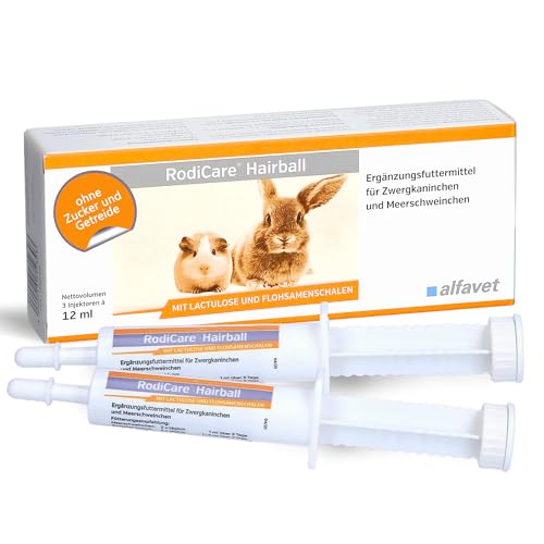 alfavet RodiCare Hairball, Doppelpack, Ergänzungsfuttermittel für Zwergkaninchen und Meerschweinchen, fördert die Ausscheidung von Haarballen, 2 x 3 Injektoren à 12 ml von Alfavet