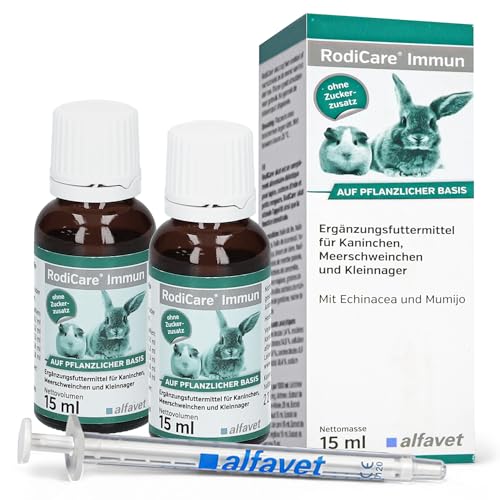 alfavet RodiCare Immun, Doppelpack, Immunstärkung für Kaninchen, Meerschweinchen und Kleinnager, Ergänzungsfuttermittel, 2 x 15ml, Dosierspritze von Alfavet