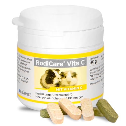 alfavet RodiCare Vita C, Ergänzungsfuttermittel mit Vitamin C für Meerschweinchen und Kleinnager, zuckerfrei, 30g (40 Tabletten à 750mg) von Alfavet