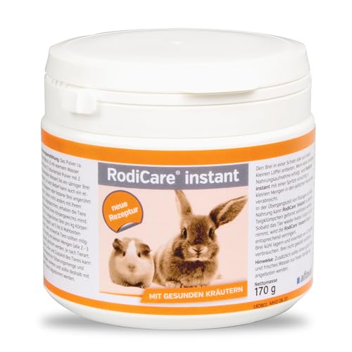Alfavet RodiCare instant Päppelfutter für geschwächte appetitlose Zwergkaninchen, Meerschweinchen, Kleinnager, Alleinfuttermittel mit gesunden Kräutern, 170 g mit Dosierlöffel von Alfavet