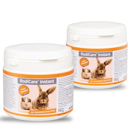 alfavet RodiCare instant, Doppelpack, Päppelfutter für geschwächte appetitlose Zwergkaninchen, Meerschweinchen, Kleinnager, Alleinfuttermittel mit Kräutern, Pulver, 2 x 170 g mit Dosierlöffel von Alfavet