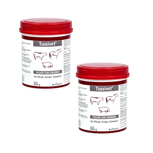 Alfavet Tussivet | Doppelpack | 2 x 500 g | Freiverkäufliches Arzneimittel für Pferde, Rinder und Schweine | Zur Unterstützung bei Husten und beim Abhusten festsitzenden Schleims | In Pulverform von Alfavet