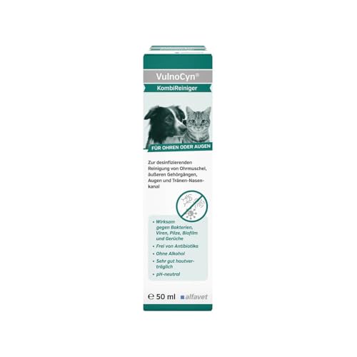 Alfavet VulnoCyn KombiReiniger | 50 ml | Antiseptikum zur Reinigung für Kleintiere | Desinfizierende Reinigung von Ohrmuschel, äußeren Gehörgängen, Augen und Tränen-Nasenkanal Alfavet VulnoCyn KombiReiniger | 50 ml | Antiseptikum zur Reinigung für Kleintiere | Desinfizierende Reinigung von Ohrmuschel, äußeren Gehörgängen, Augen und Tränen-Nasenkanal von Alfavet