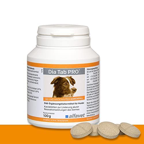 Alfavet Dia Tab PRO, Diät-Ergänzungsfuttermittel für Hunde und Katzen, Kautablette, Präbiotikum Probiotikum, 100 g Dose ca. 50 Tabletten von Alfavet