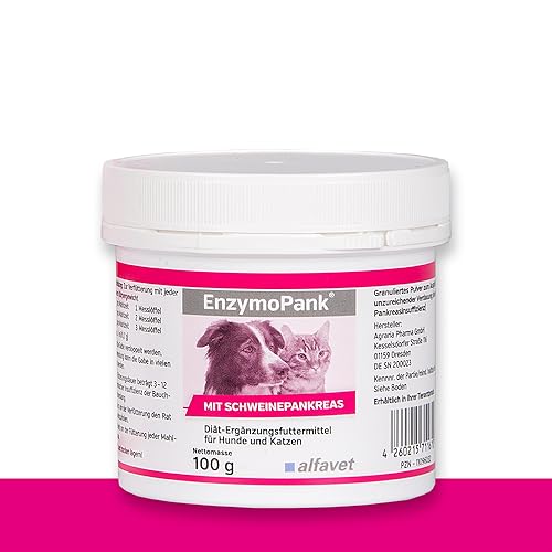 Alfavet EnzymoPank, bei unzureichender Verdauung, exokriner Pankreasinsuffizienz, für Hund und Katze, Diät Ergänzungsfuttermittel, Pulver, 100g von Alfavet