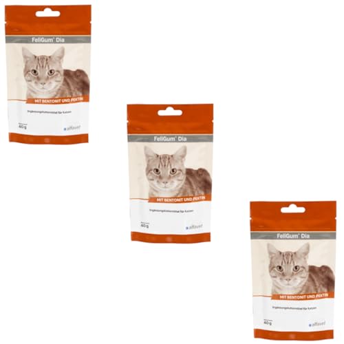 Alfavet FeliGum Dia | 3er Pack | 3 x 40 g | Diät-Ergänzungsfuttermittel bei Durchfall für Katzen | Kaudrops von Alfavet