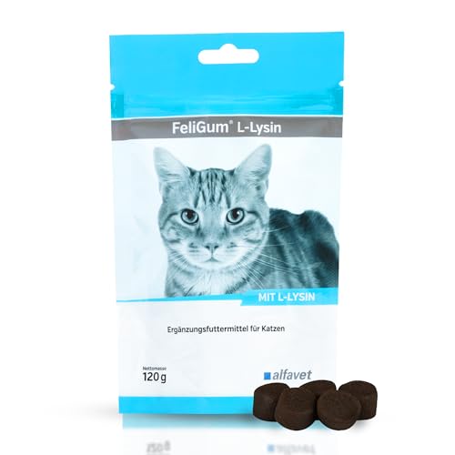 alfavet FeliGum L-Lysin bei Katzenschnupfen, Ergänzungsfuttermittel für Katzen, 120 g Beutel, ca 60 Kaudrops von Alfavet